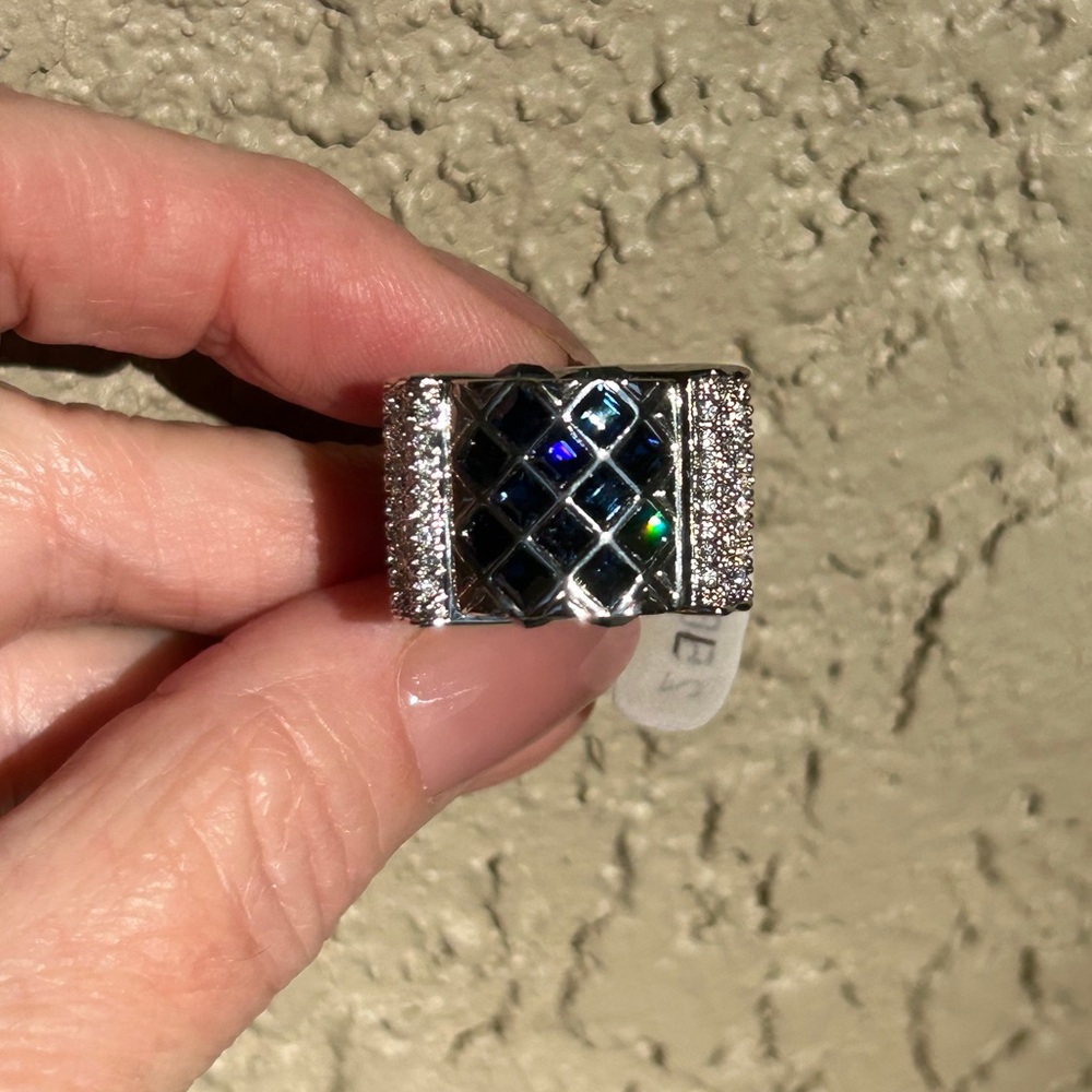 Camille Lucie Sapphire Double Band Mosaic Statement Ring